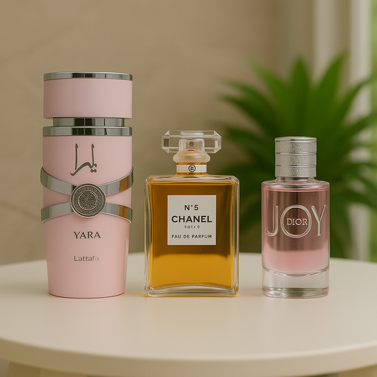 Chanel N°5 100 ml + Joy de Dior 100 ml + Yara 100 ml